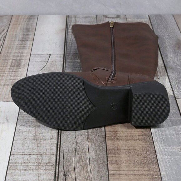 Brown Party Women's High-Cut Heel Riding Boots with Zipper & Pointed Toe - Picture 3 of 5